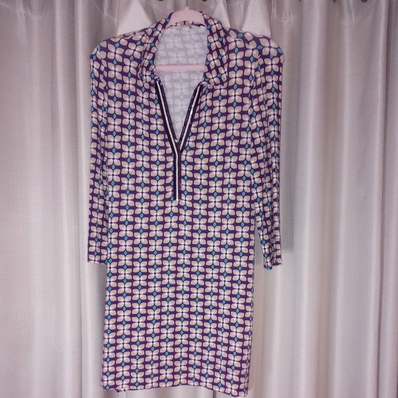 Boden Geometric Patterned 70’s Style Size 8 Glitter V-Neck Office/Business Dress - Picture 1 of 6